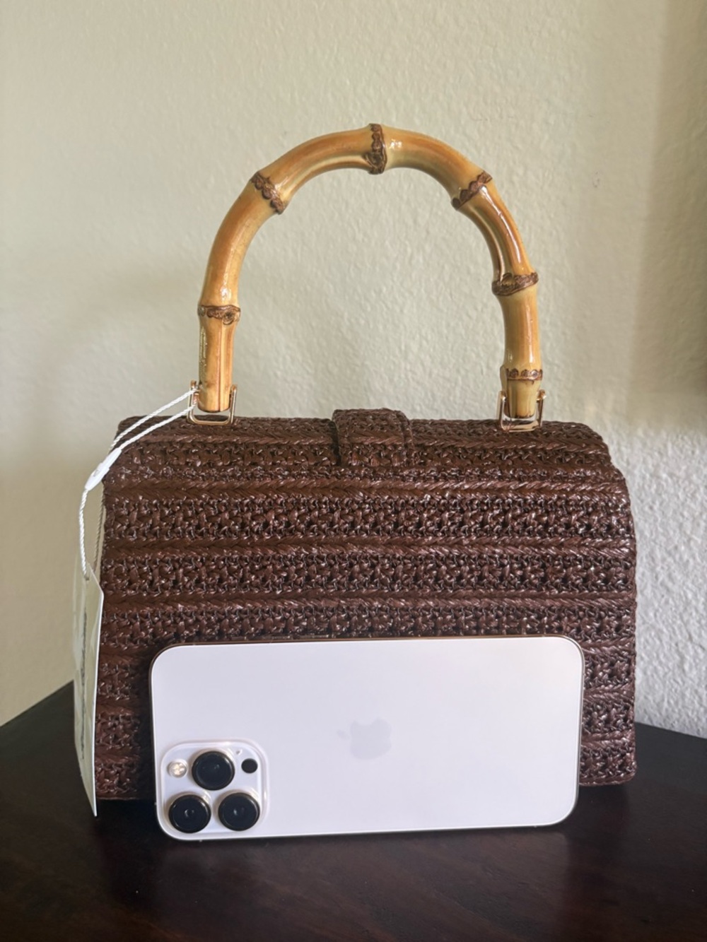 Tommy Bahama Brown Woven Crossbody with Bamboo Handle - Picture 7 of 7